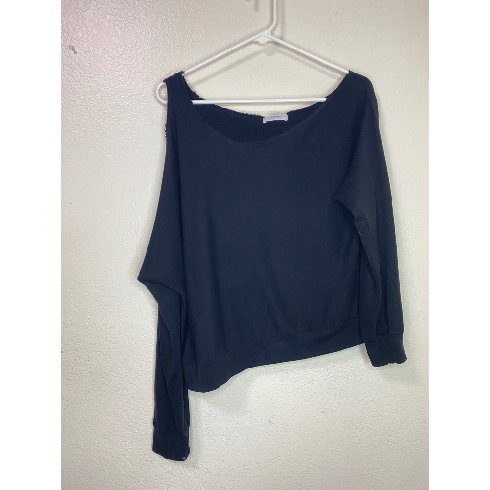 Lanston Black Asymmetric Cold Shoulder Sweatshirt Size Small Cotton Tencel